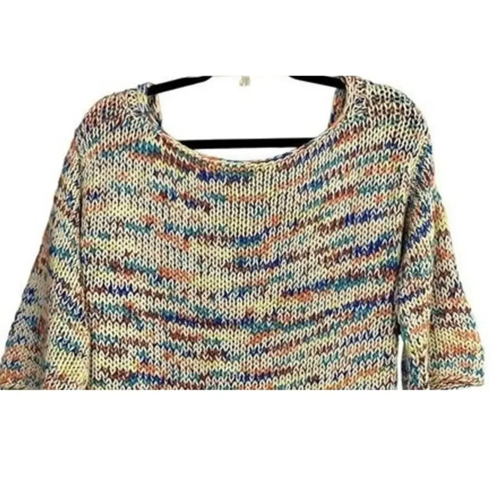 Zara Chunky Knit Relaxed Sweater 3/4 Sleeve Scoop Back S Multicolorfull Cream